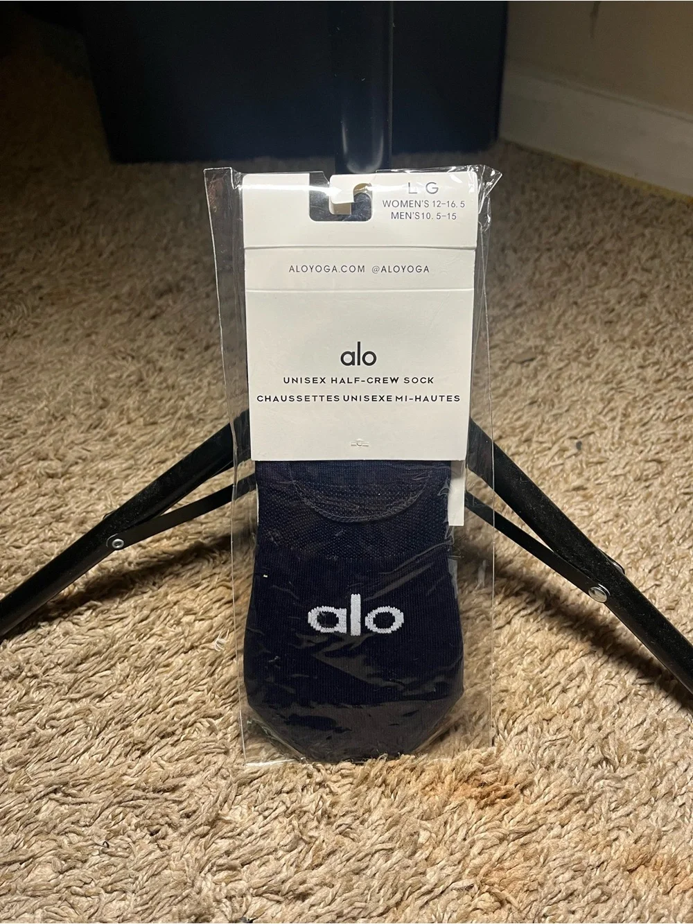 ALO Yoga Navy Half-Crew Athletic Sock with White Logo